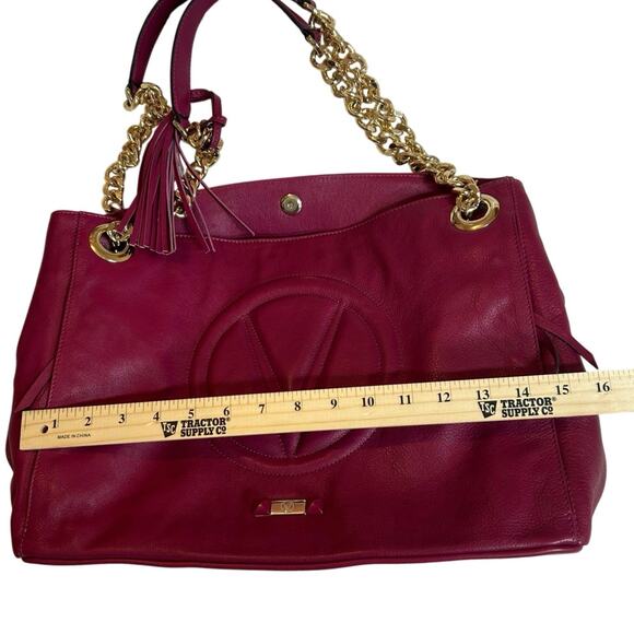 ⁀➷ Valentino by Mario Valentino Pink Leather Chain Strap Shoulder Purse (HB-19) - Picture 11 of 13